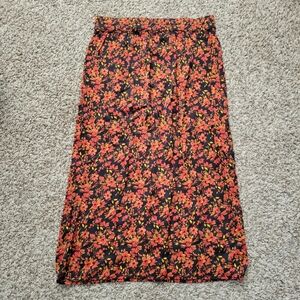 Gap Skirt Midi Floral Black Orange Yellow Satin Slit Size Small Petite SP